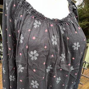 Sonoma Charcoal and Pink Floral Blouse. Size L.